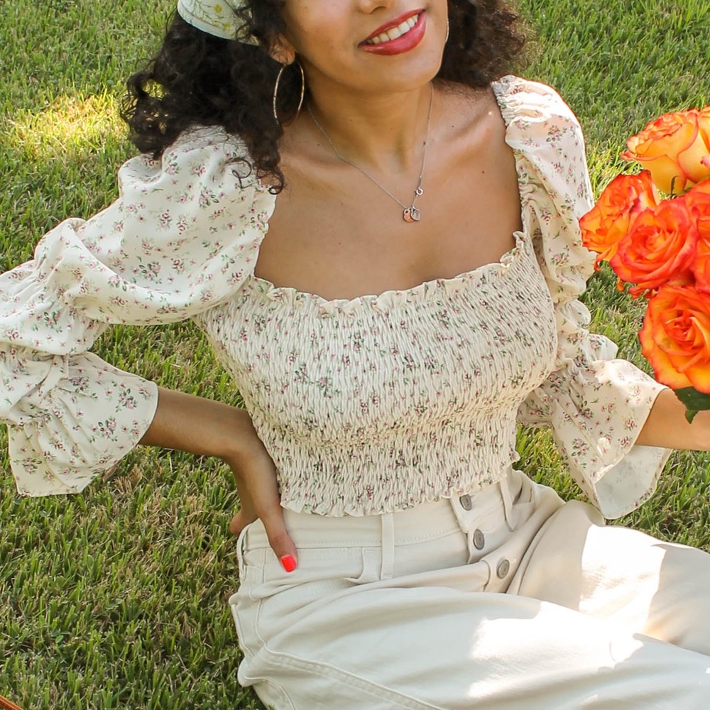 BreathOfYouth Pink floral off the shoulder crop top size small